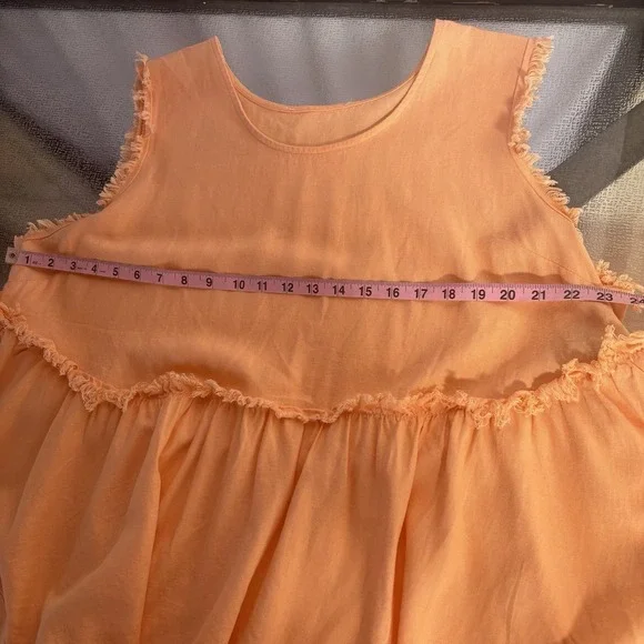 Linen Blend Boho Top Womens Large No Size Tag Brunch Fringe Hem Resort Artsy - Picture 3 of 6